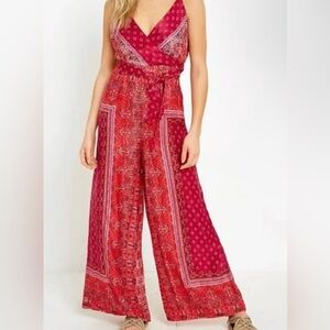 Free People Satin Jumpsuit in Rich Burgundy